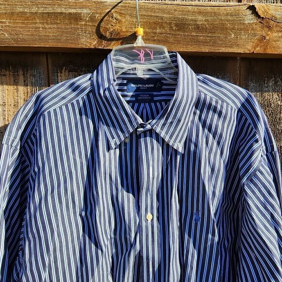 Ralph Lauren Golf Tilden Men Long Sleeve Navy Striped Cotton Shirt Size XXL - Picture 3 of 6